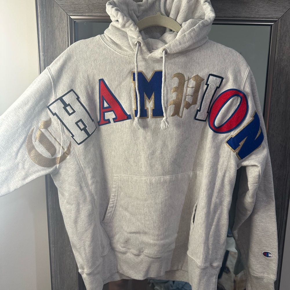Champion Gray Hoodie with Multicolor Logo